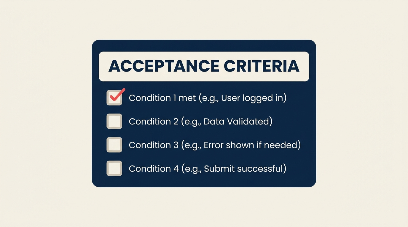 What Are Acceptance Criteria? visual showing story-level pass or fail contract.