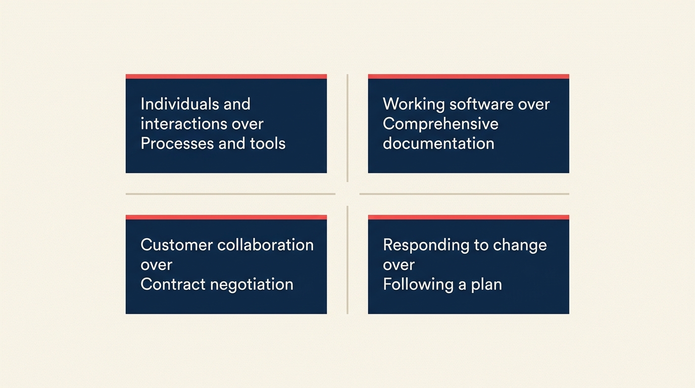Überblick über die 4 Werte und 12 Prinzipien des Agile Manifesto