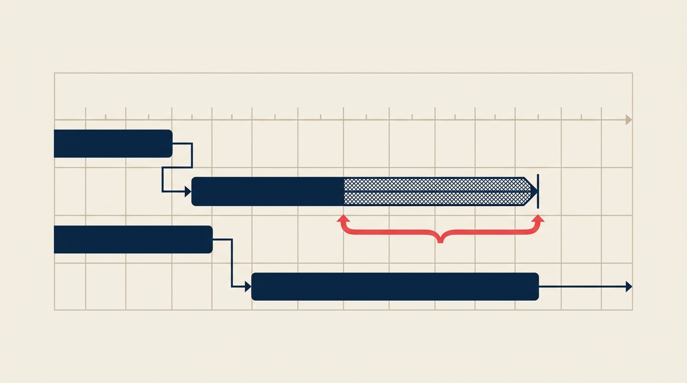Project schedule float shown as a flexible buffer before a deadline