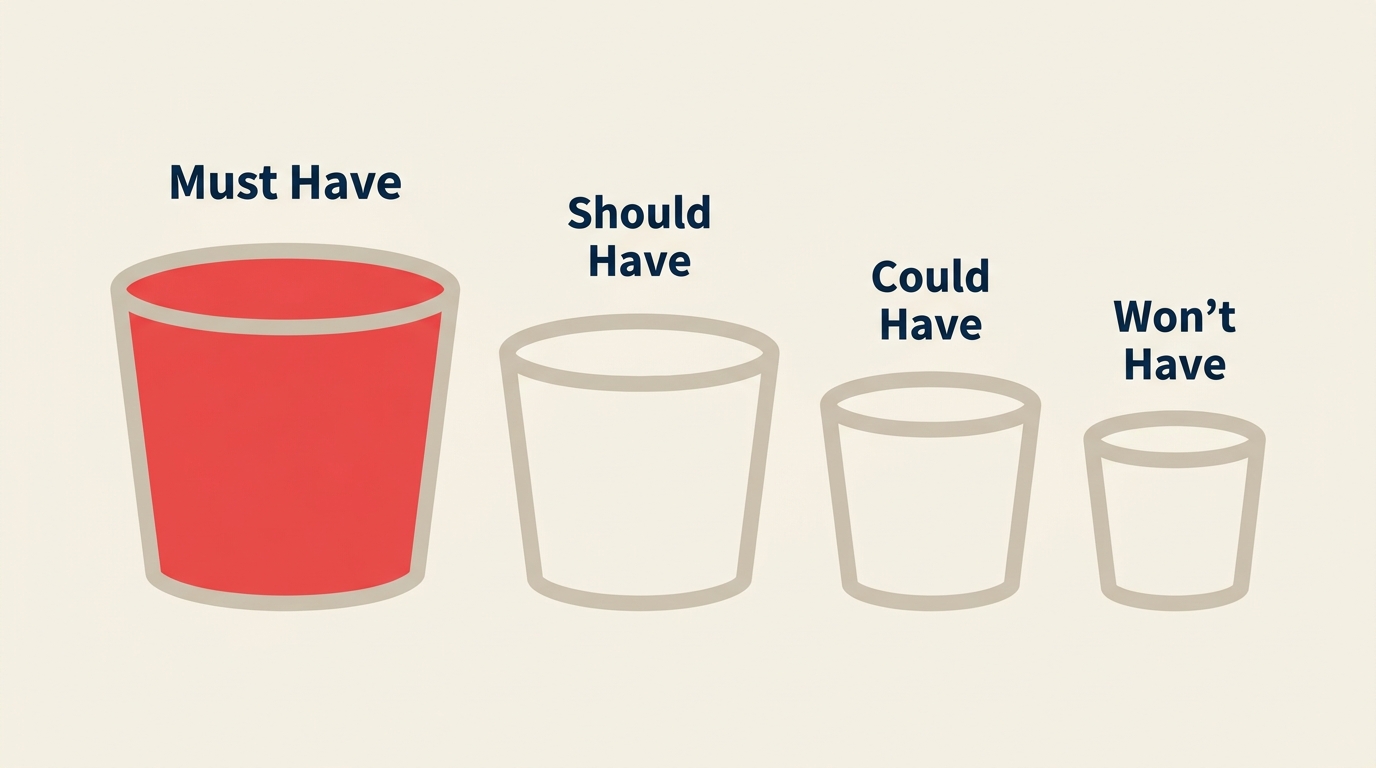 Las cuatro categorías de priorización MoSCoW: must, should, could y won't have