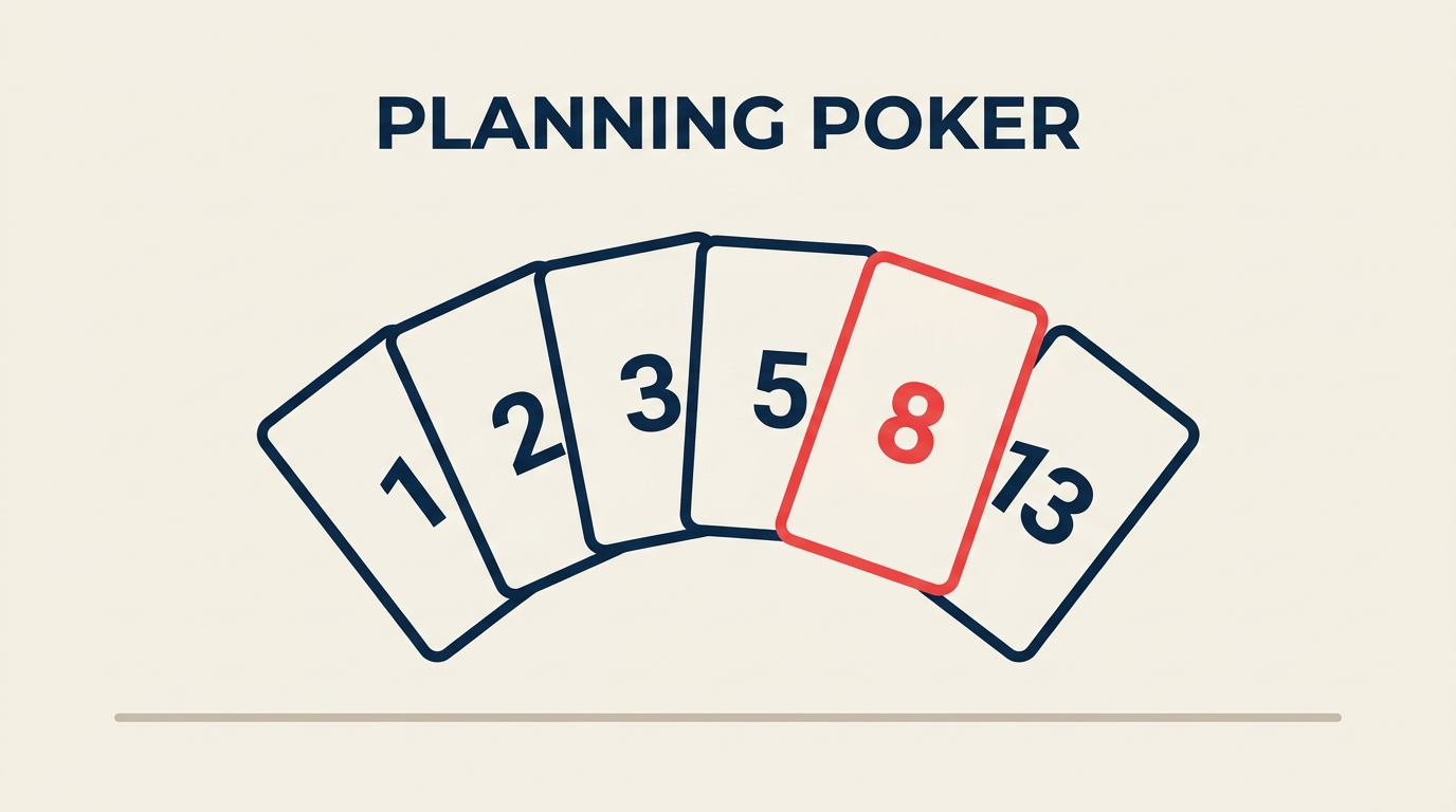 What Is Planning Poker? visual showing simultaneous reveal, consensus estimation.