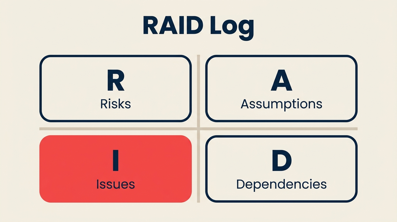 Plantilla de hoja de cálculo de RAID log con cuatro secciones