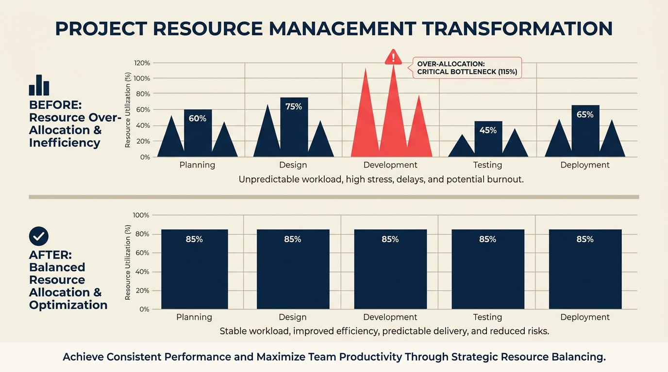 Resource Leveling vs Smoothing visual showing resource constraint versus deadline constraint.