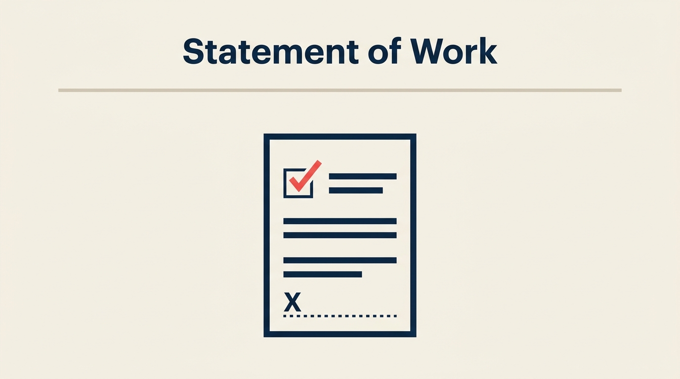 What Is a Statement of Work? visual showing five questions plus binding terms.