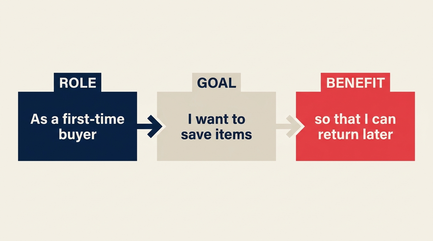「As a [role], I want [goal], so that [benefit]」のユーザーストーリーテンプレート
