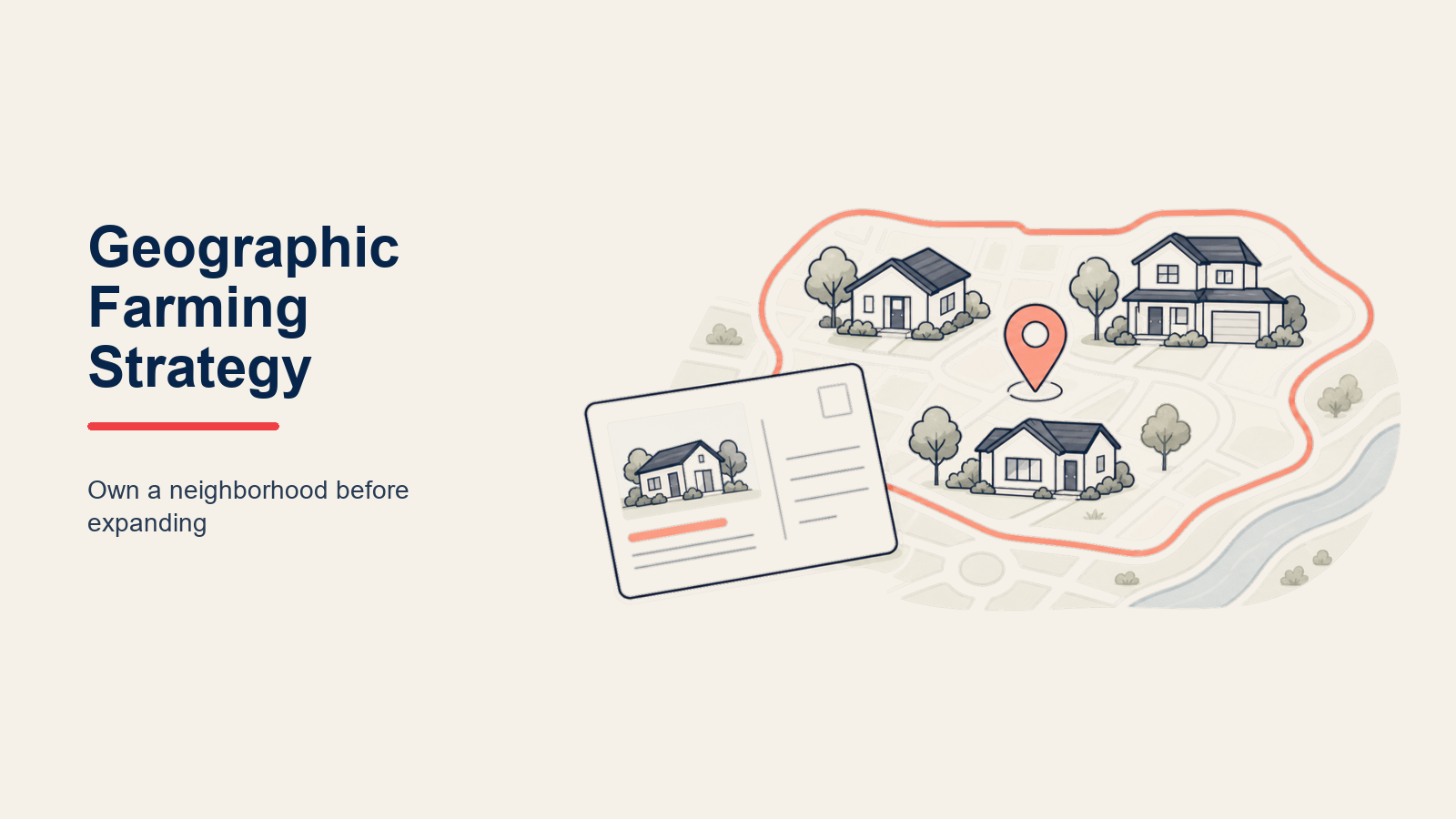 Geographic Farming Strategy illustrated as cultivated neighborhood map for a real estate operating system