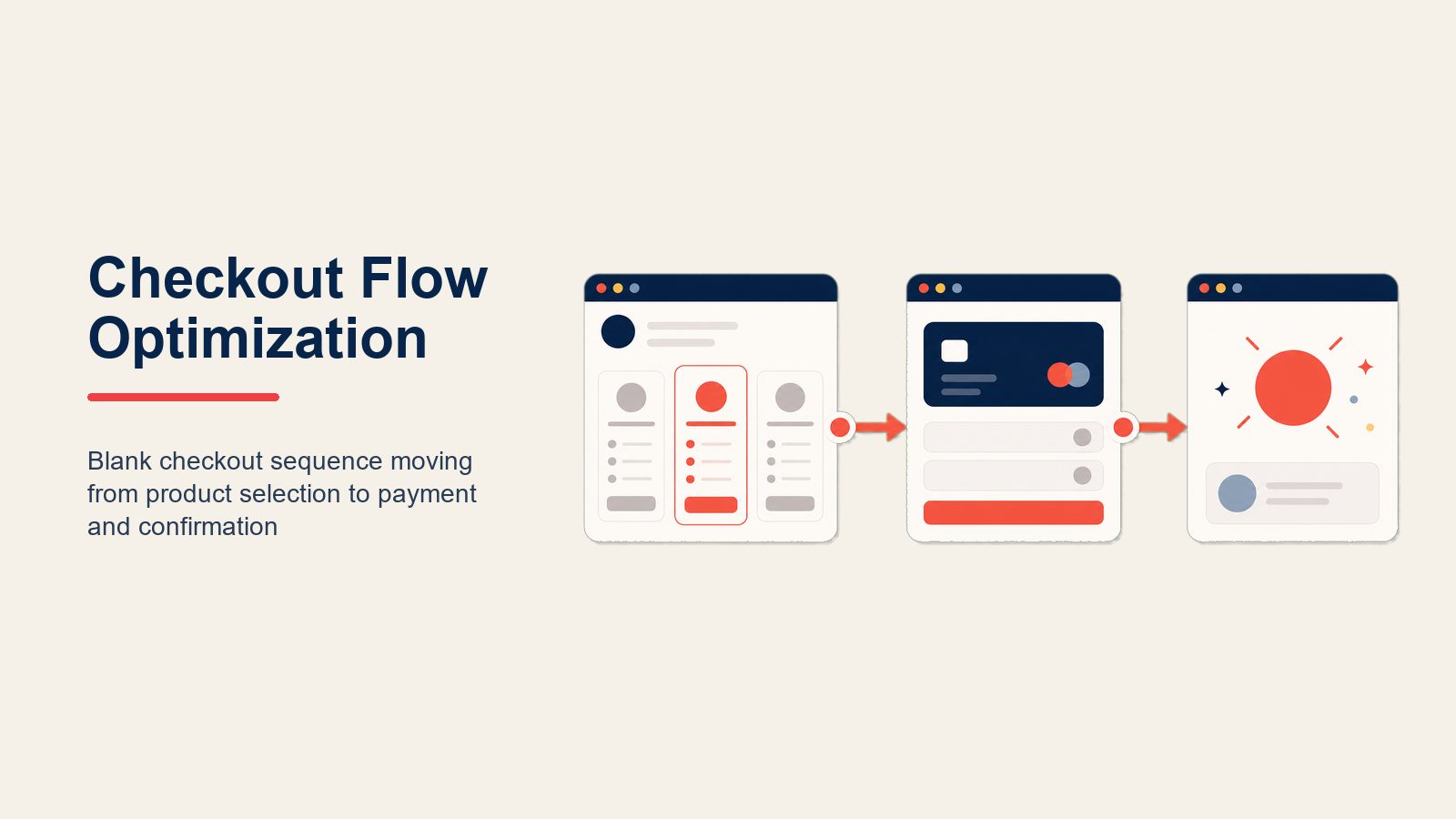 SaaS Checkout Flow Optimization illustrated with a smooth payment bridge with a coral completion gate in Rework editorial style