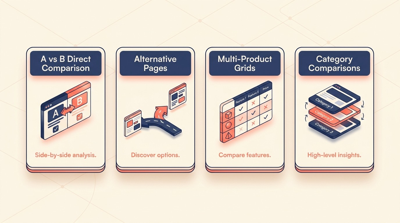 Tipos de páginas de comparação e framework de seleção estratégica de páginas