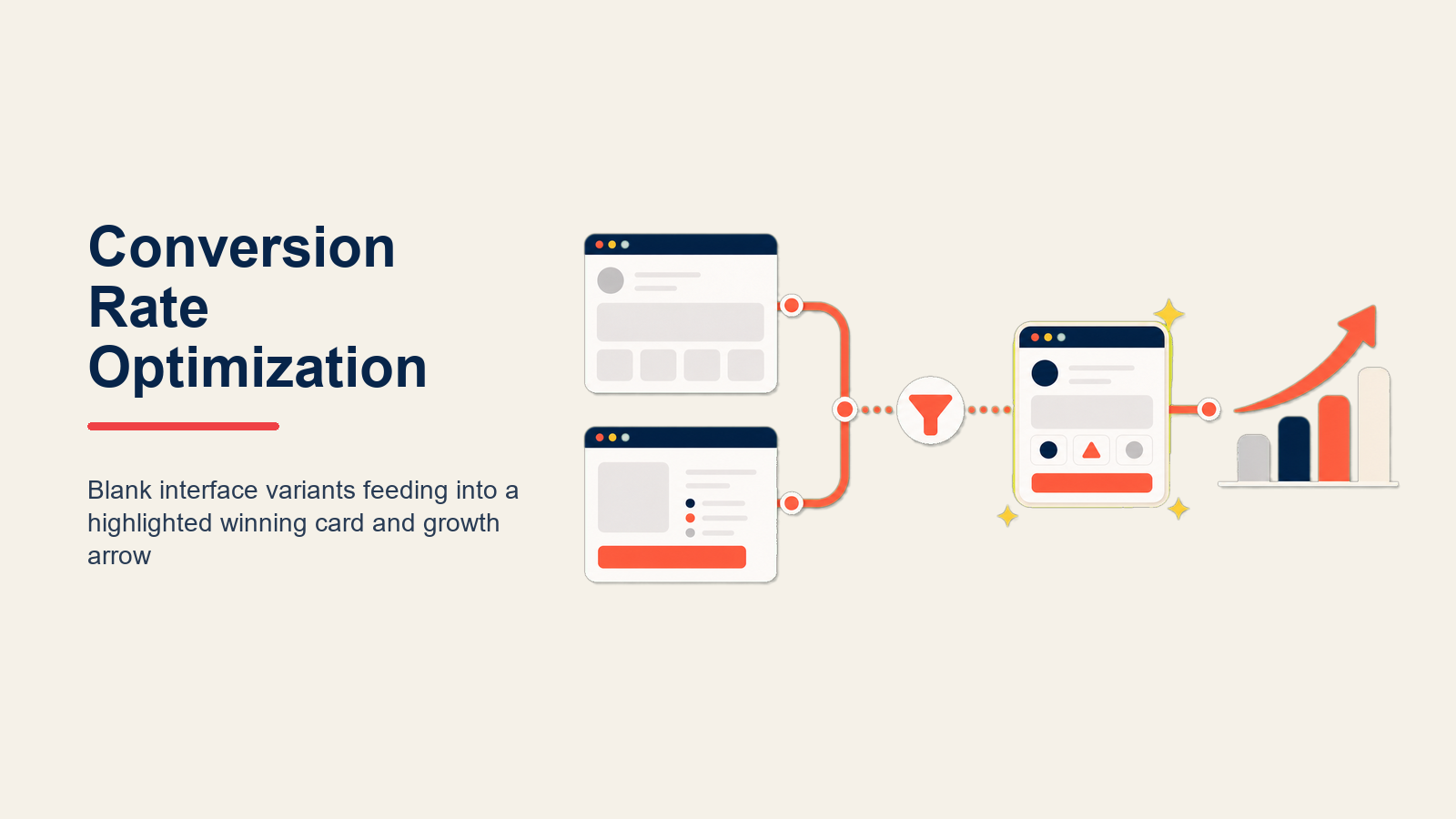 SaaS Conversion Rate Optimization illustrated with a precision tuning dial connected to a compact SaaS funnel