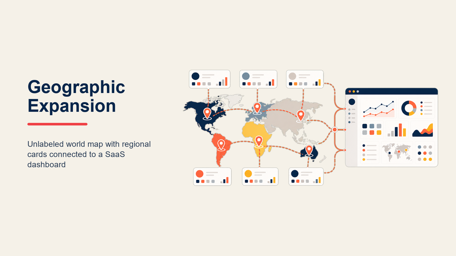 SaaS geographic expansion strategy shown as a globe opening into carefully selected market routes