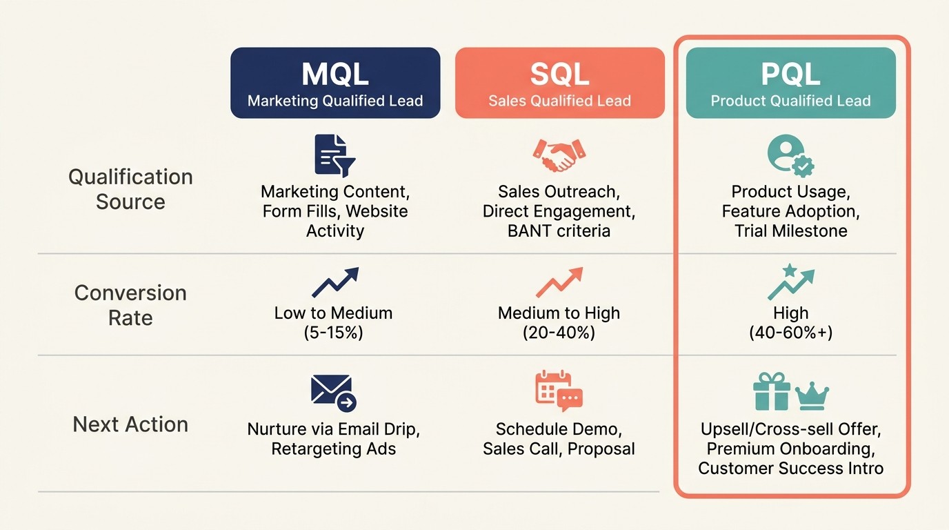 Comparación de product qualified leads vs leads calificados por marketing y ventas