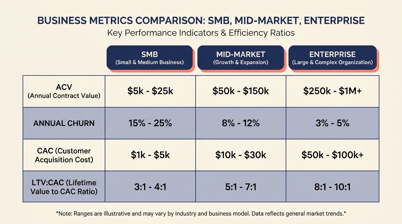 Comparación de unit economics entre los segmentos de PyMEs, mercado medio y empresas