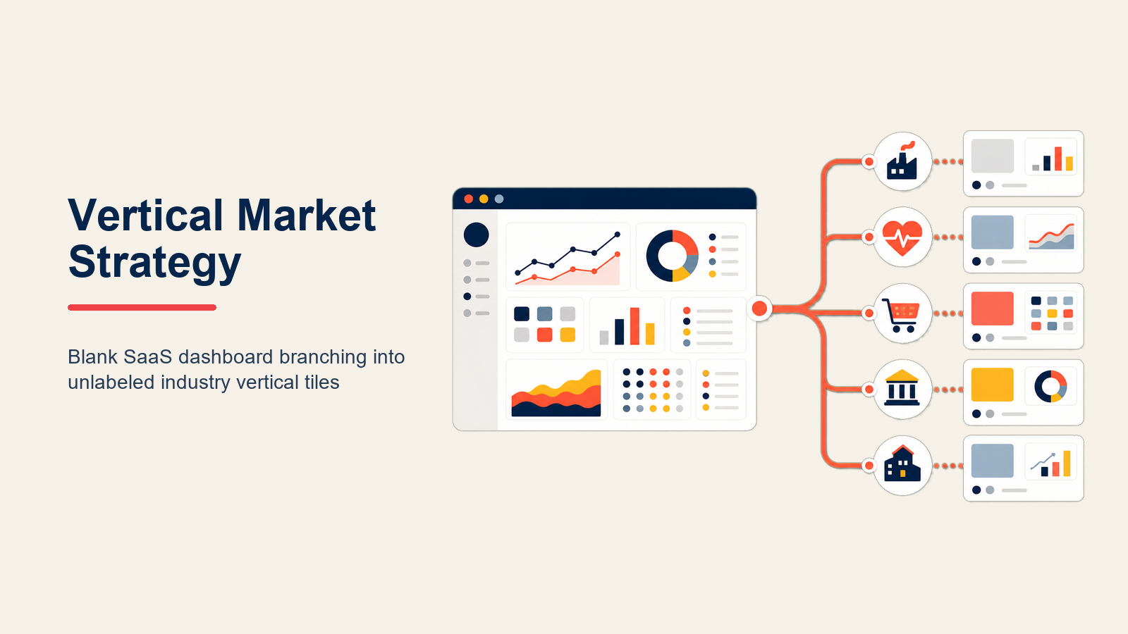 Vertical Market Strategy illustrated with a deep specialized drill entering one industry stratum while generic tools remain on the surface
