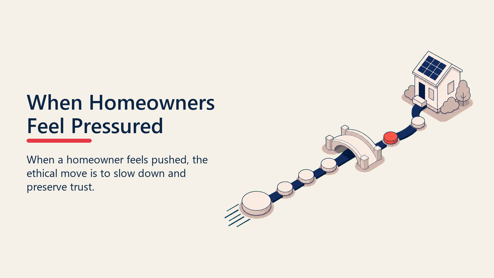 Pressure recovery shown as a sales path slowing over a trust bridge