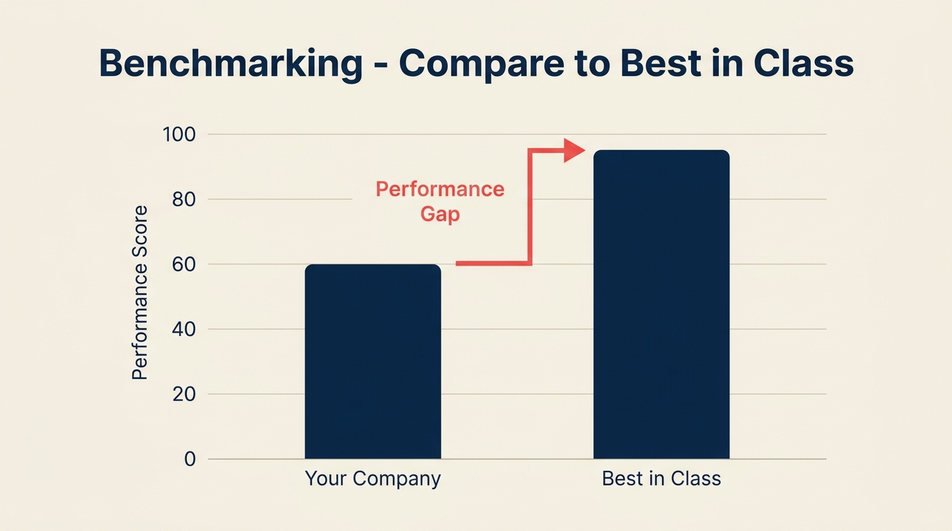Benchmarking caliper measuring the performance gap between two pillars