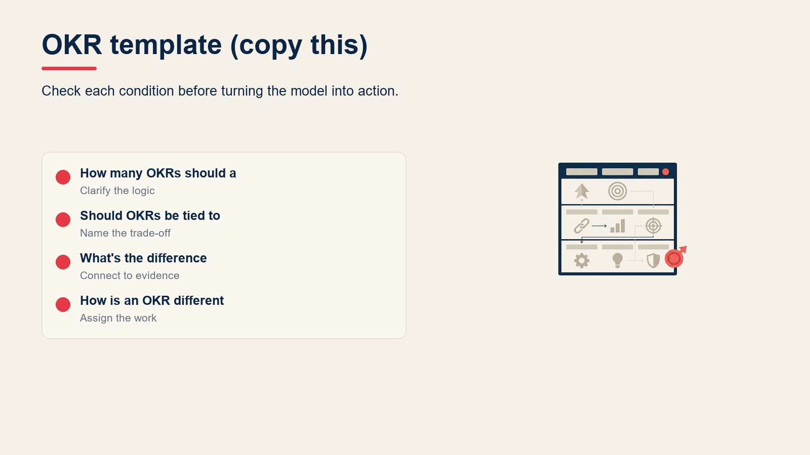 OKR template (copy this) visual for OKR Framework: How to Write Objectives and Key Results (Examples + Template)