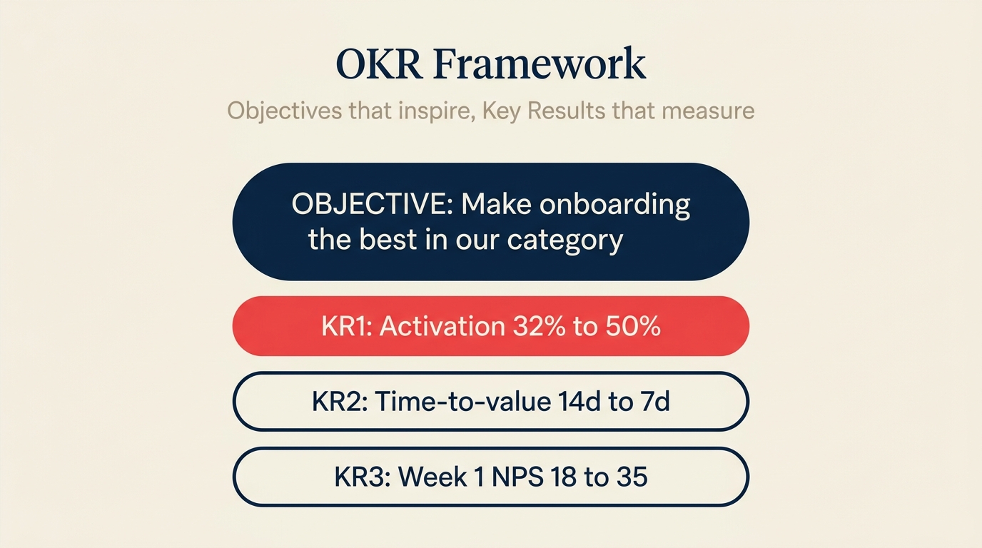 OKR framework beacon linking one objective to three measurable key results