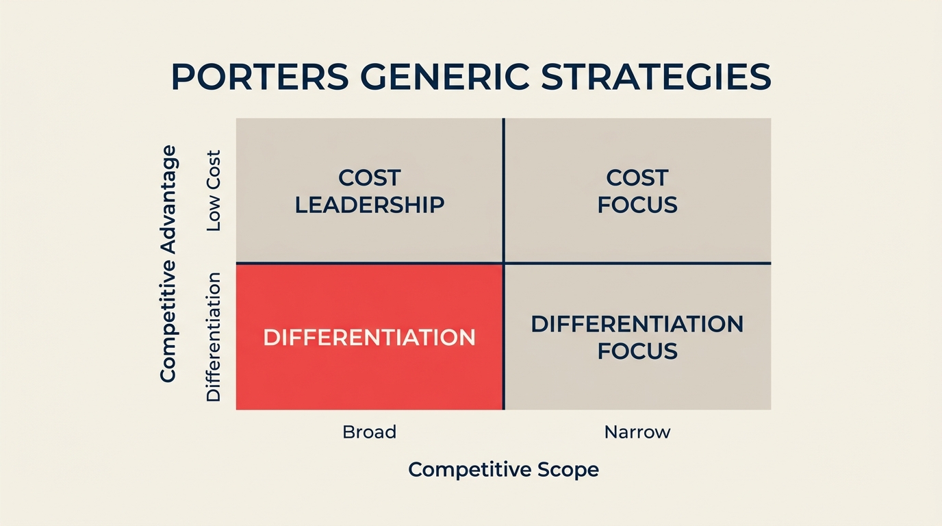 Porter's Generic Strategies: The two-axis matrix is the recognizable core of Porter's framework.