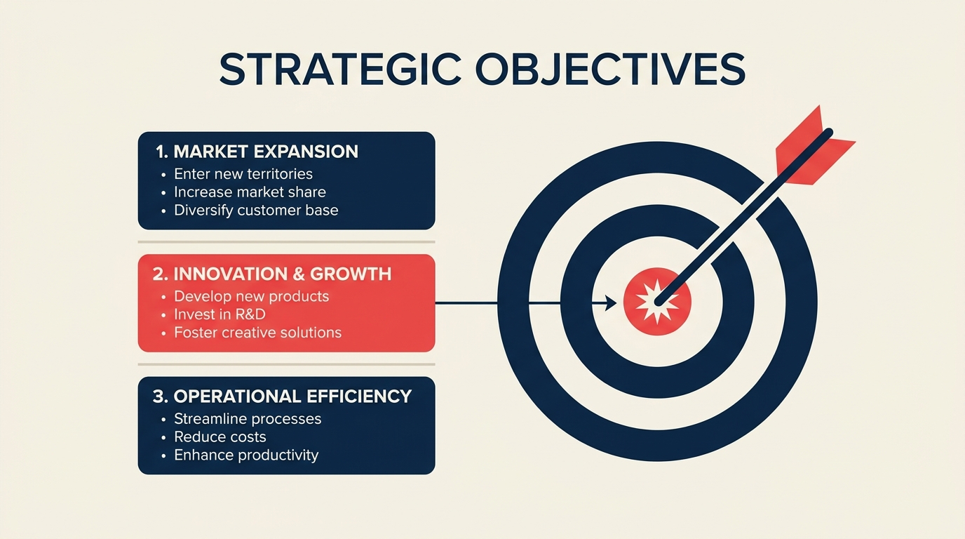 Rangka kerja objektif strategik menunjukkan sasaran, kad objektif, dan perspektif balanced scorecard