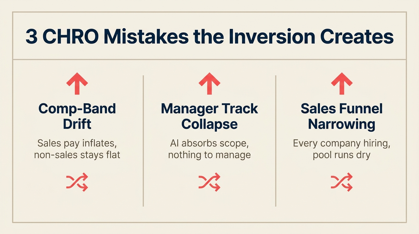 Three CHRO workforce inversion risks: comp drift, manager track collapse, sales funnel narrowing