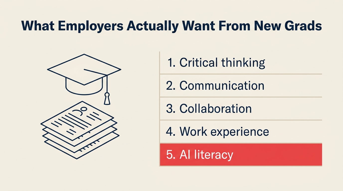 Ranking of what employers want from new grads in 2026 with AI literacy at the bottom
