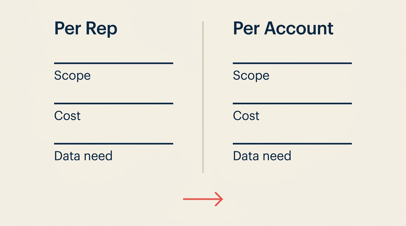 Matriz de decisão de arquitetura de Sales Ops para agentes de receita de IA por conta versus por rep em 2026
