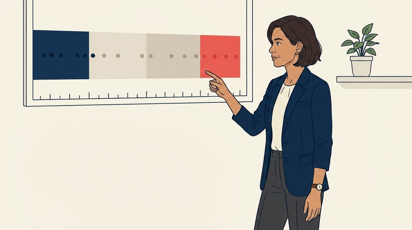 Maya at her wall calendar with four colored phases marked out: Setup, Seeding, Harvest, Flywheel, each with specific days and goals