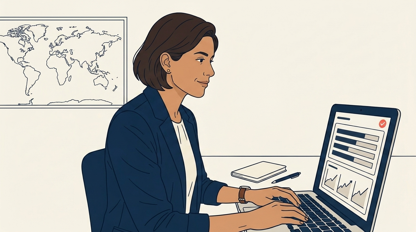 Maya reviewing a pipeline dashboard with four horizontal bars showing balanced lead counts per agent, and a second panel showing close rates per agent