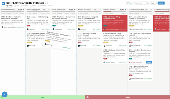 3. Why Rework is a better management tool than ClickUp: Rework complaint handling process flows 1