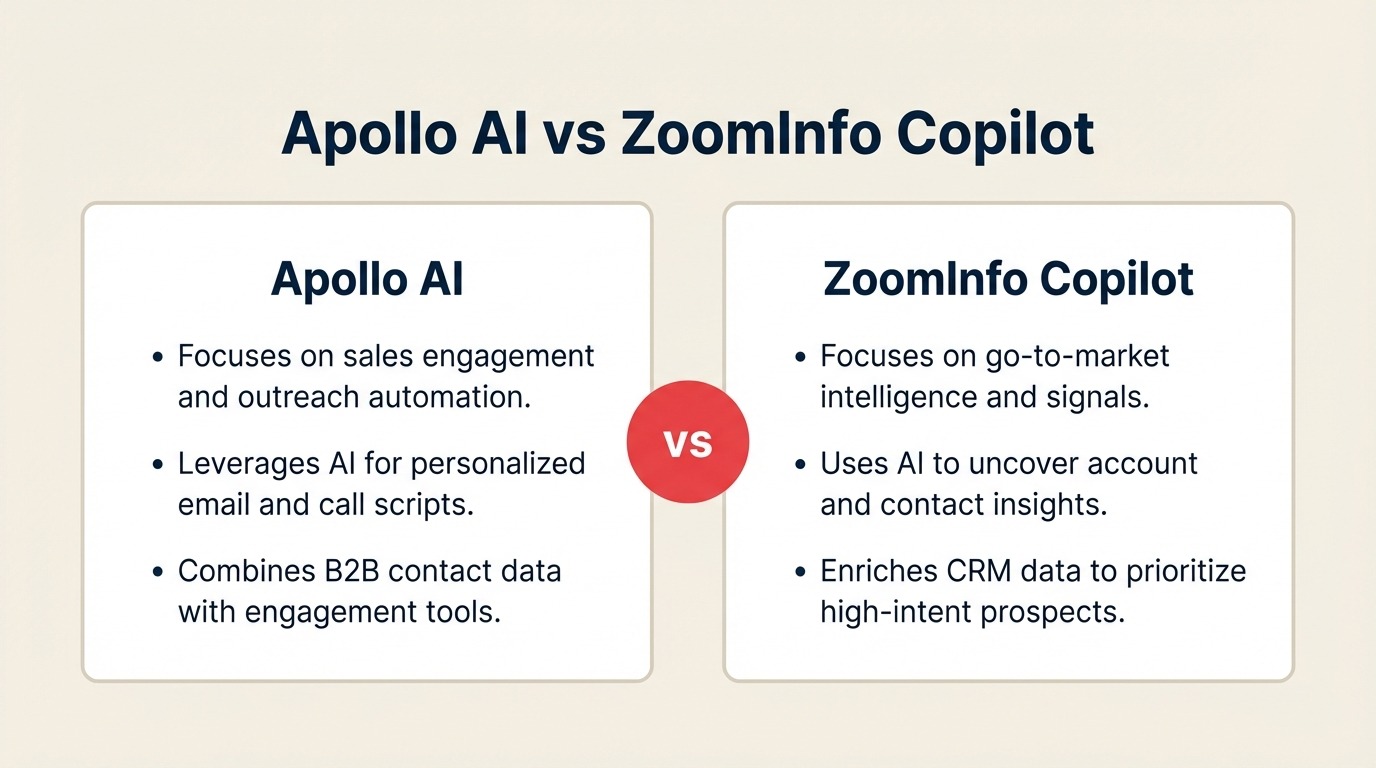 Apollo AI vs ZoomInfo Copilot: ferramentas de prospecção com AI comparadas para líderes de receita em 2026