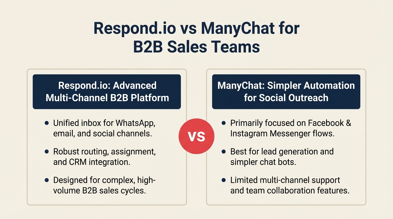 Respond.io vs ManyChat para equipos de ventas B2B: ¿Cuál cierra más deals?