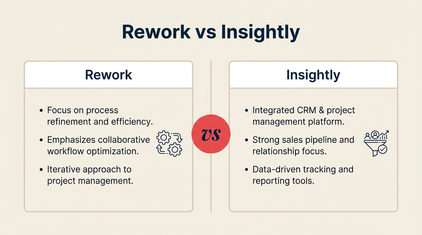 Rework vs Insightly CRM comparison, unified CRM with lead management and chat vs CRM plus project management with deal-to-project handoff